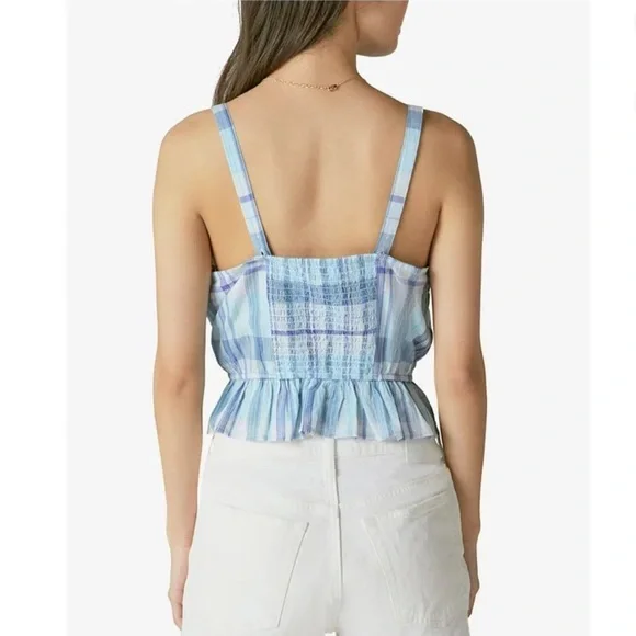 NEW Lucky Brand Women’s Plaid Front Button Down Peplum Ruffled Crop Tank, Size M - Picture 6 of 16